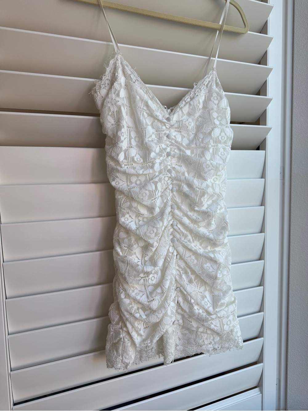 For Love and Lemons White Lace Ruched Dress- Women's